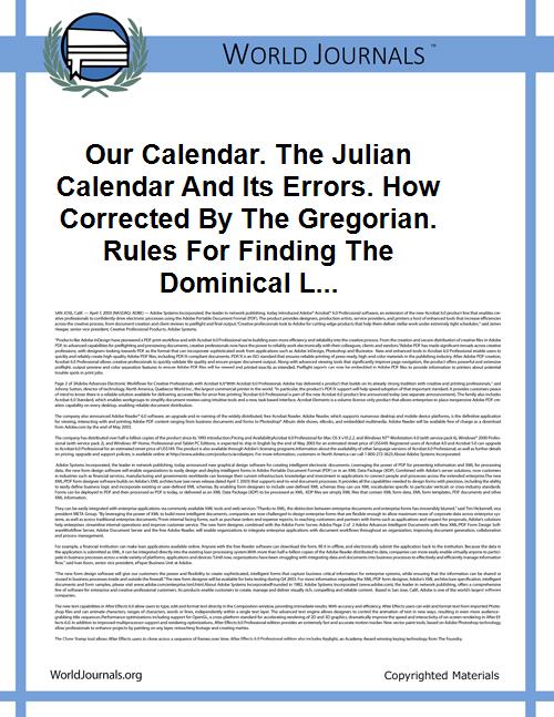Our Calendar. The Julian Calendar and It... by Packer, George Nichols