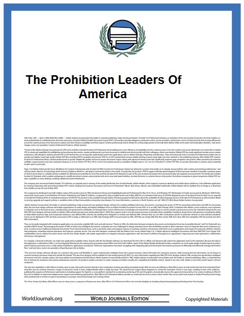 The Prohibition Leaders of America by Austin, Benjamin Fish
