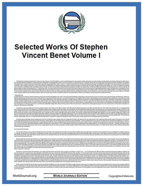 Selected Works of Stephen Vincent Benet ... by Benet, Vincent.