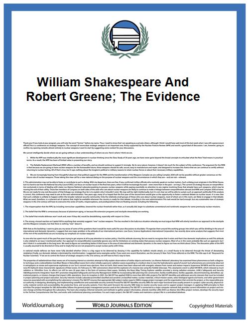 William Shakespeare and Robert Greene; T... by Chapman, William Hall