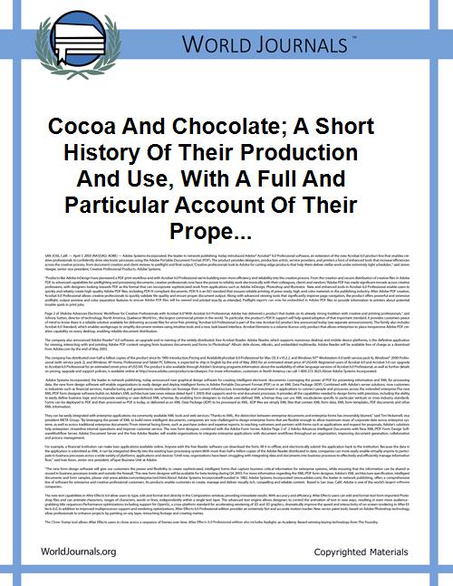 Cocoa and Chocolate; A Short History of ... by Baker, Walter, & Co
