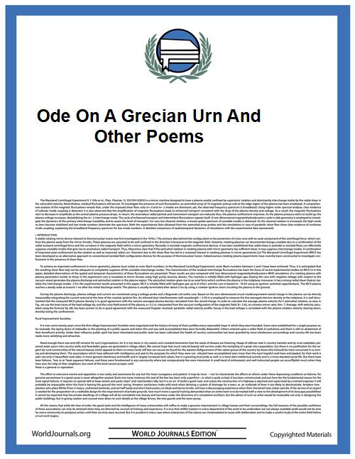 Ode on a Grecian Urn and Other Poems by Keats, John