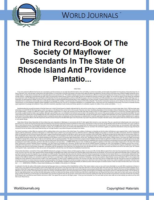 The Third Record-Book of the Society of ... by Society of Mayflower Descendants In the State of R...