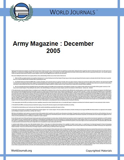 Army Magazine : December 2005 Volume 55, Issue 12 by French, Mary Blake