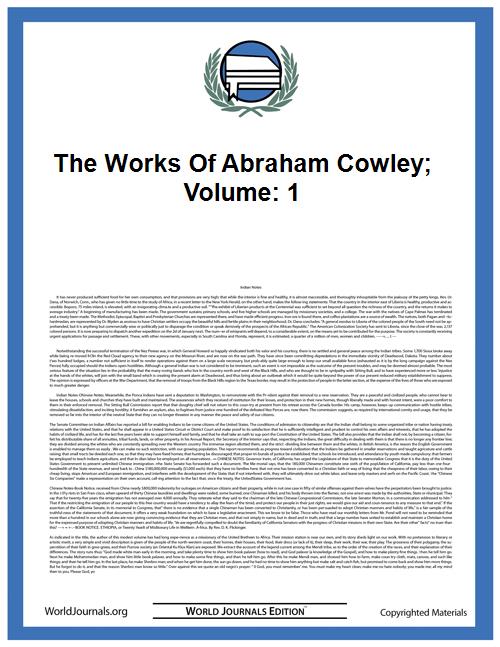 The Works of Abraham Cowley; Volume: 1 by Cowley, Abraham