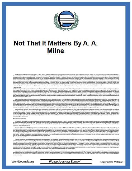 Not That It Matters by A. A. Milne by Milne, A. A.