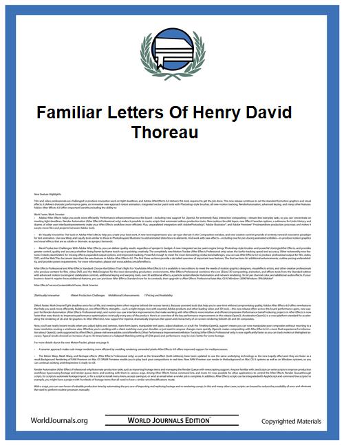 Familiar Letters of Henry David Thoreau by Thoreau, Henry David