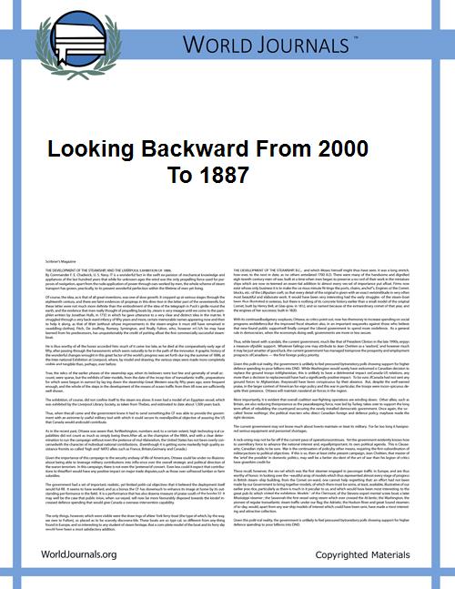 Looking Backward from 2000 to 1887 by Bellamy, Edward, Mrs.