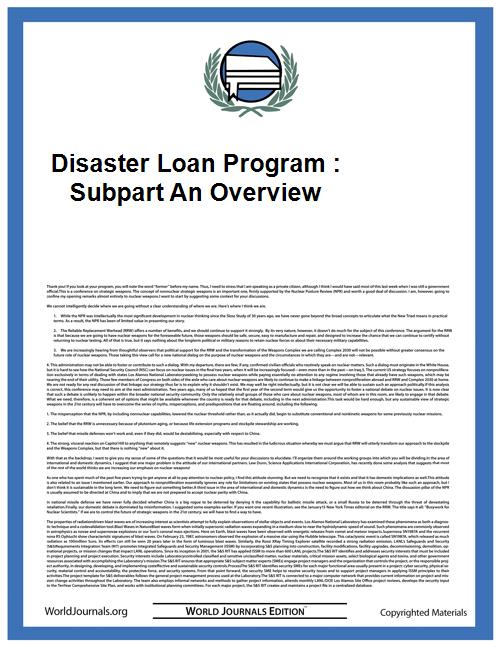 Disaster Loan Program : Subpart an Overv... by Small Business Administration