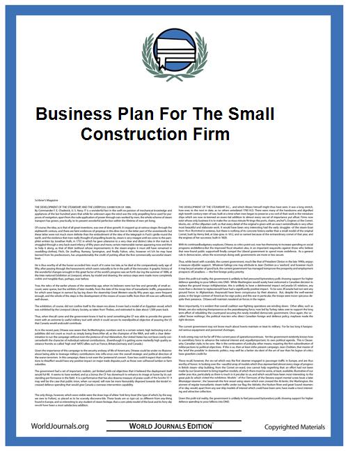 Business Plan for the Small Construction... by Small Business Administration