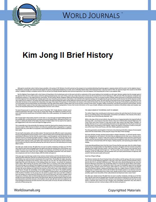 Kim Jong Il Brief History by Jong Il, Kim