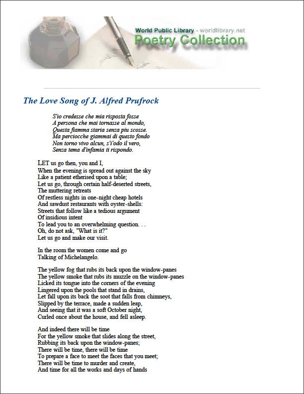 The Love Song of J Alfred Prufrock by Eliot, T. S.